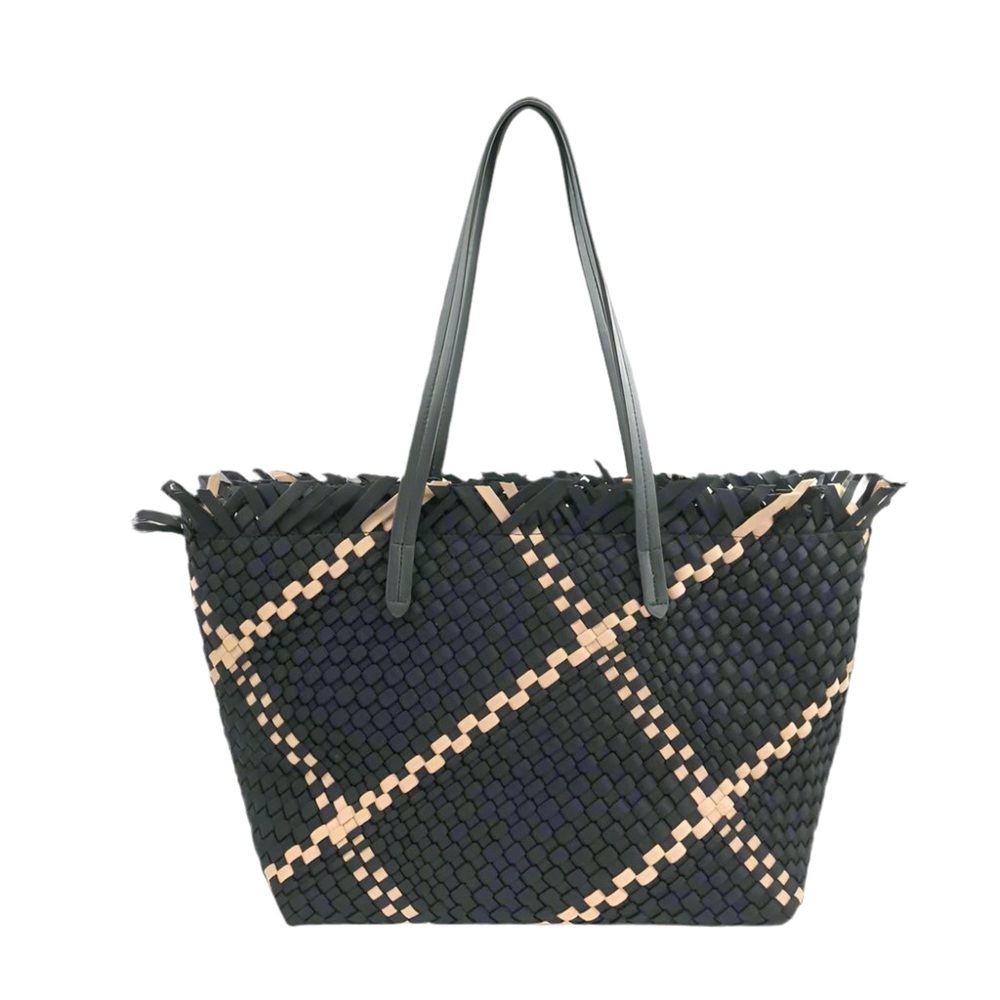 Gracie Black Tan Fringe Woven Tote Bag